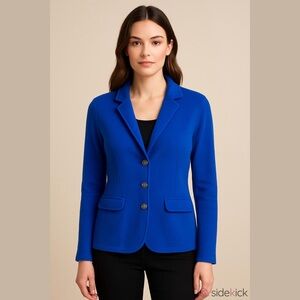 Talbots Notched Collar Sweater Blazer Woman MP Petite Merino Wool Preppy Career